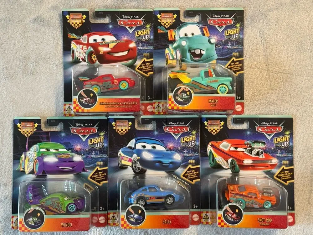Disney Pixar Cars Lot 5 Light Up Set Collection Race To Celebrate McQueen Mater